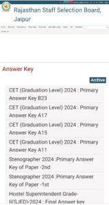 RSMSSB CET Answer key Graduation Level 